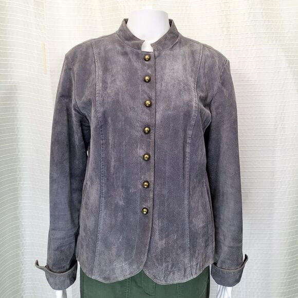 AMI Short Suede Jacket w/ Brass Toned Snaps Gray Women's M/L - Picture 3 of 16